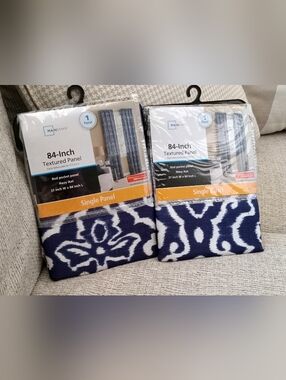 Mainstays Navy and White Ikat Textured Curtain Panel (Single)